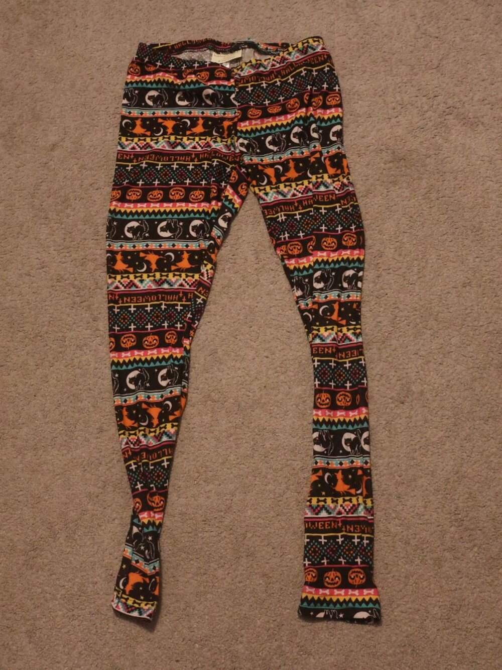 Halloween Ladies Ankle Leggings Size Small S Bats Pumpkins Candy Cane